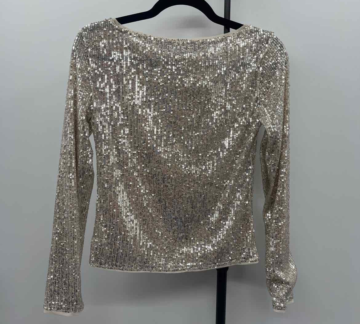 Loft Women's Size XS Ivory Sequins Long Sleeve Shirt