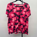 Chico's Women's Size L Pink Tie Dye Short Sleeve Shirt