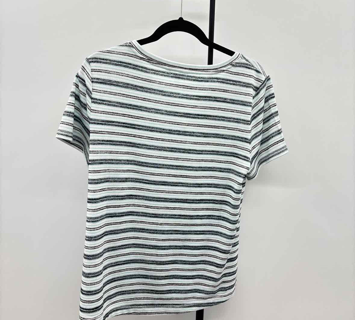Talbots Women's Size M Aqua Stripe Short Sleeve Shirt