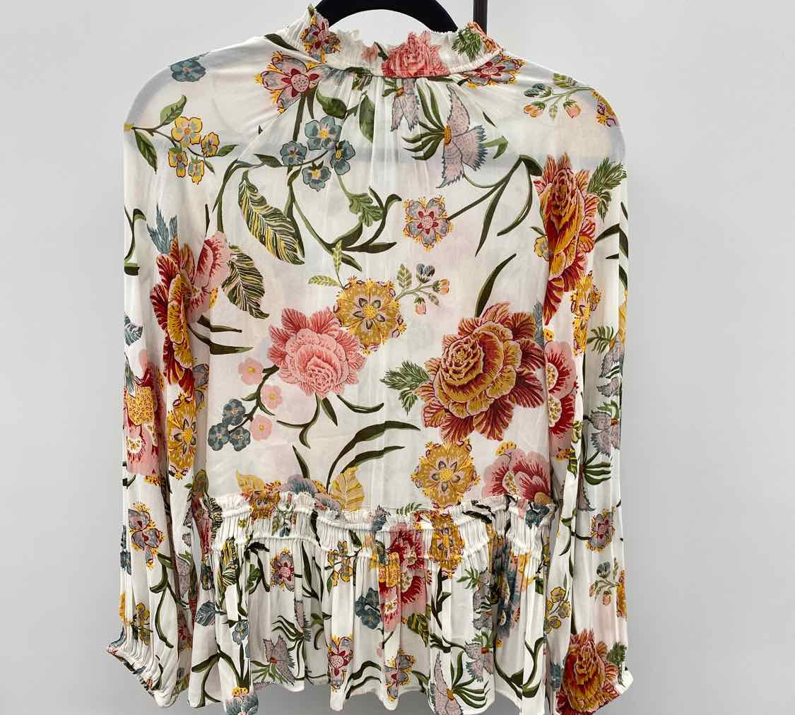 Loft Women's Size M White Floral Long Sleeve Shirt