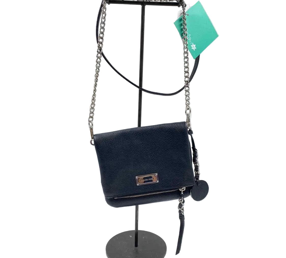 MICHAEL KORS  Black Pebble Leather FoldOver Crossbody Purse w/Chain & Leather Strap