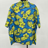 Aloha Line Men's Size XXL Blue Cotton Leaf Short Sleeve Shirt