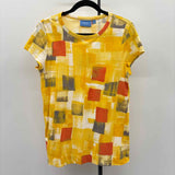 Simply Vera Wang Women's Size L Yellow Abstract Short Sleeve Shirt