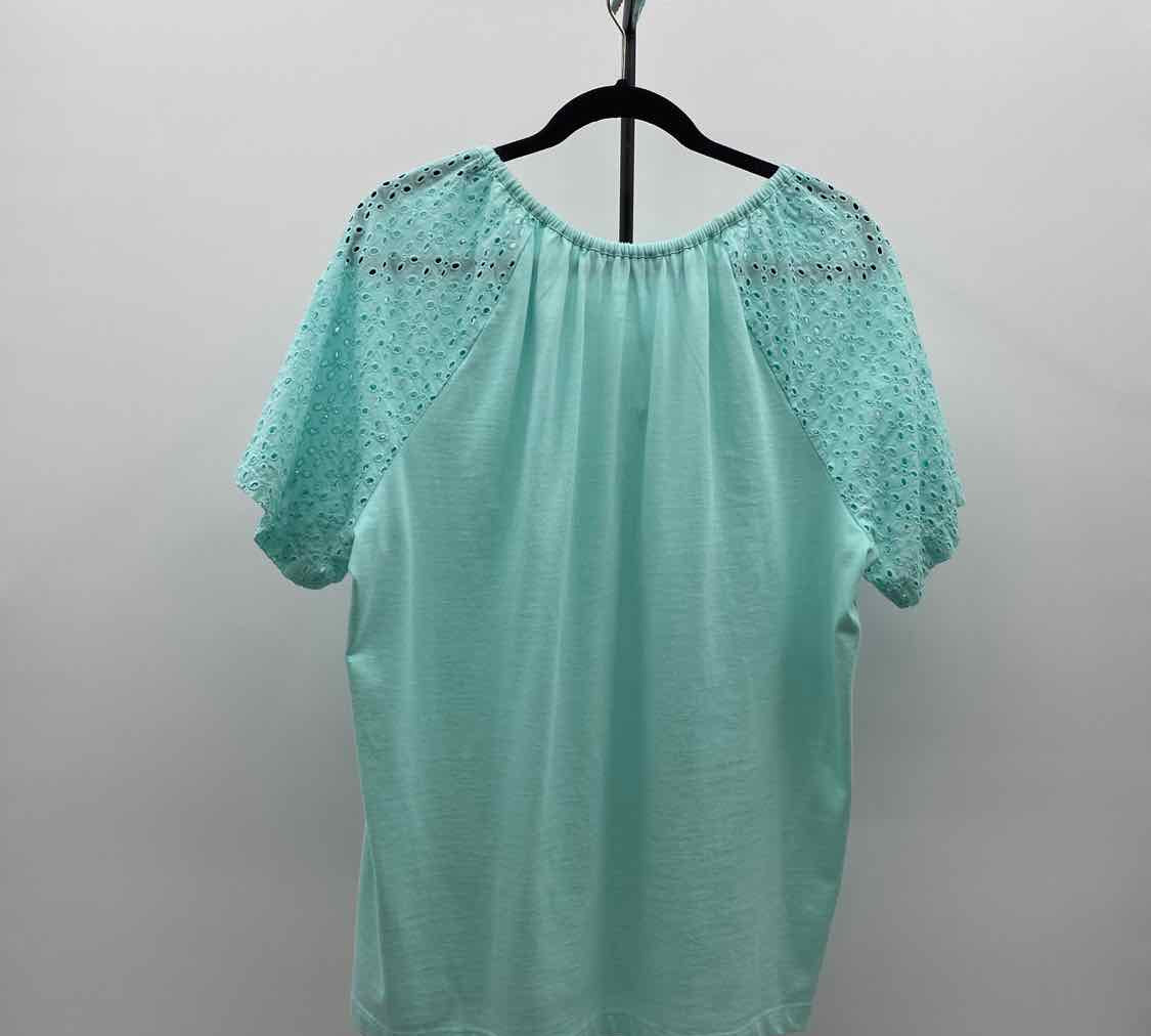 Blair Women's Size XL Aqua Eyelet Short Sleeve Shirt