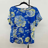 Multiples Women's Size L Blue Floral Short Sleeve Shirt