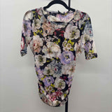 White House Black Market Women's Size XS Black Floral Short Sleeve Shirt