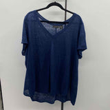 Tahari Women's Size 2X Navy Solid Short Sleeve Shirt
