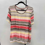 Chico's Women's Size L Taupe Stripe Short Sleeve Shirt