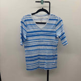Chico's Women's Size M Blue Stripe Short Sleeve Shirt