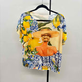 Yolly Women's Size M Yellow Multi-Pattern Short Sleeve Shirt