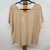 Chico's Women's Size L Tan Solid Short Sleeve Shirt