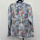 Tommy Bahama Men's Size M Blue Linen/Polyester Floral Long Sleeve Shirt