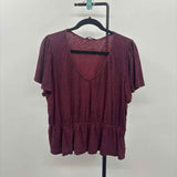 Lucky Brand Women's Size XL maroon Spotted Short Sleeve Shirt