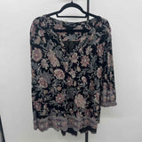 Lucky Brand Women's Size 2X Black Floral Long Sleeve Shirt