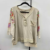 Easel Women's Size L Beige Floral Short Sleeve Shirt