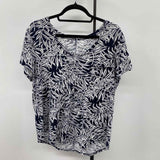 Loft Women's Size L Navy Leaf Short Sleeve Shirt