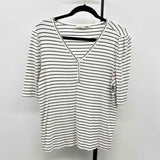 Loft Women's Size XL White Stripe Short Sleeve Shirt