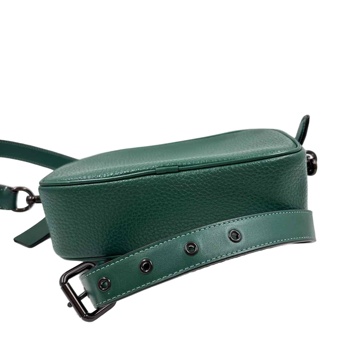 Bottom COACH Dark Pine Green Pebbled Leather CAMERA Bag Crossbody Purse