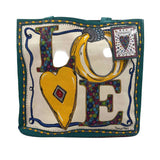 NWT BRIGHTON Teal Natural Yellow Gray Jewel CHARMED LOVE Canvas Tote Bag Purse