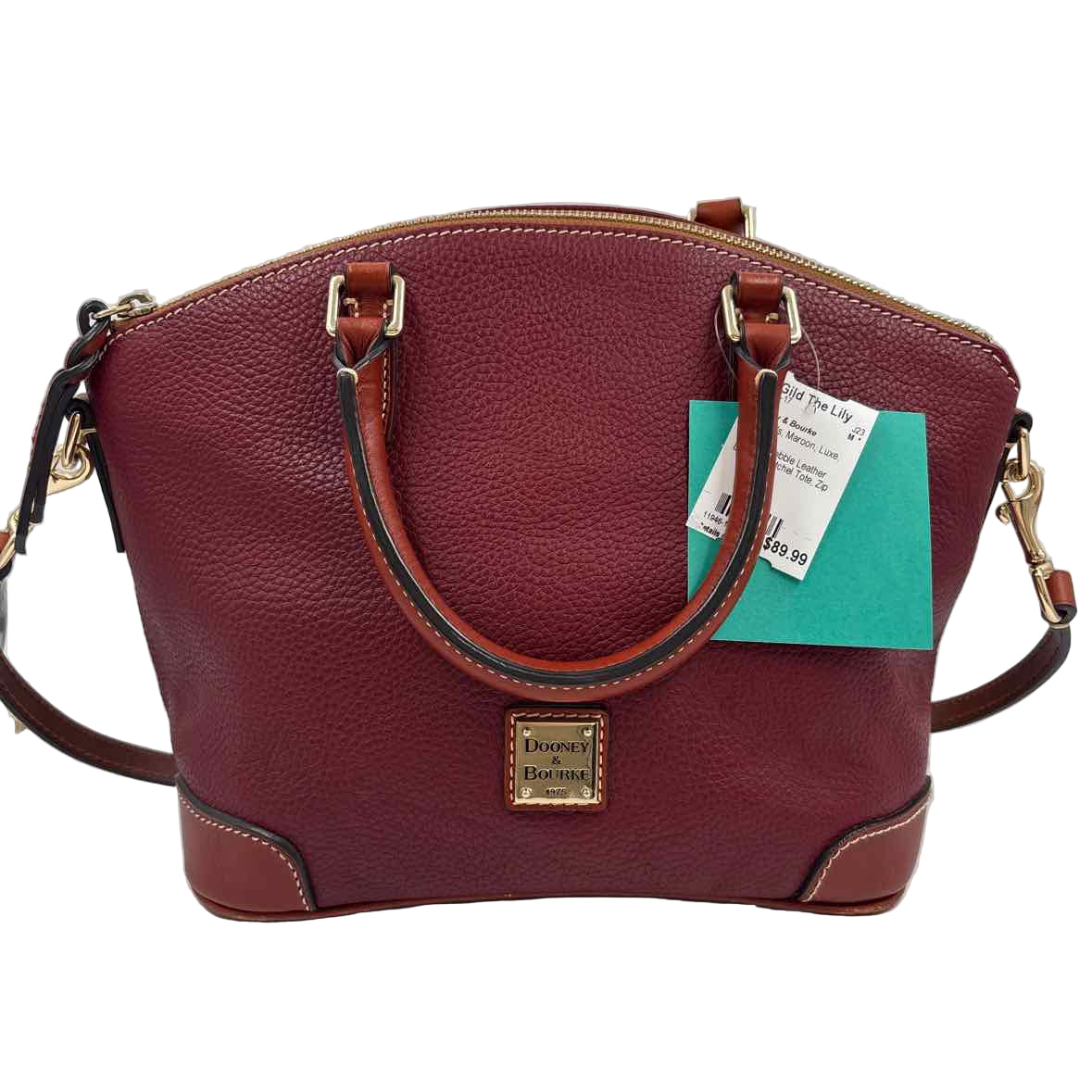 DOONEY & BOURKE Maroon Pebbled Leather DILLEN Domed Satchel w/Adj Crossbody Purse