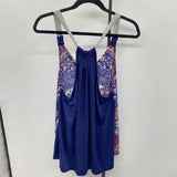 Rewind Women's Size 1X Blue Floral Sleeveless Shirt