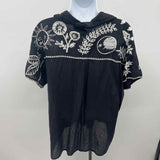 Johnny Was Women's Size L Black Embroidered Short Sleeve Shirt