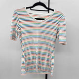 Talbots Women's Size MP White Stripe Short Sleeve Shirt