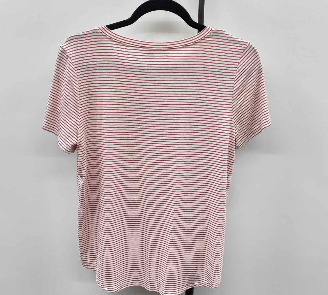 Green Envelope Women's Size M White Stripe Short Sleeve Shirt