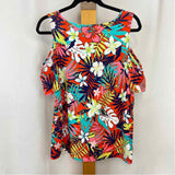 Caribbean Joe Women's Size L Orange Floral Short Sleeve Shirt