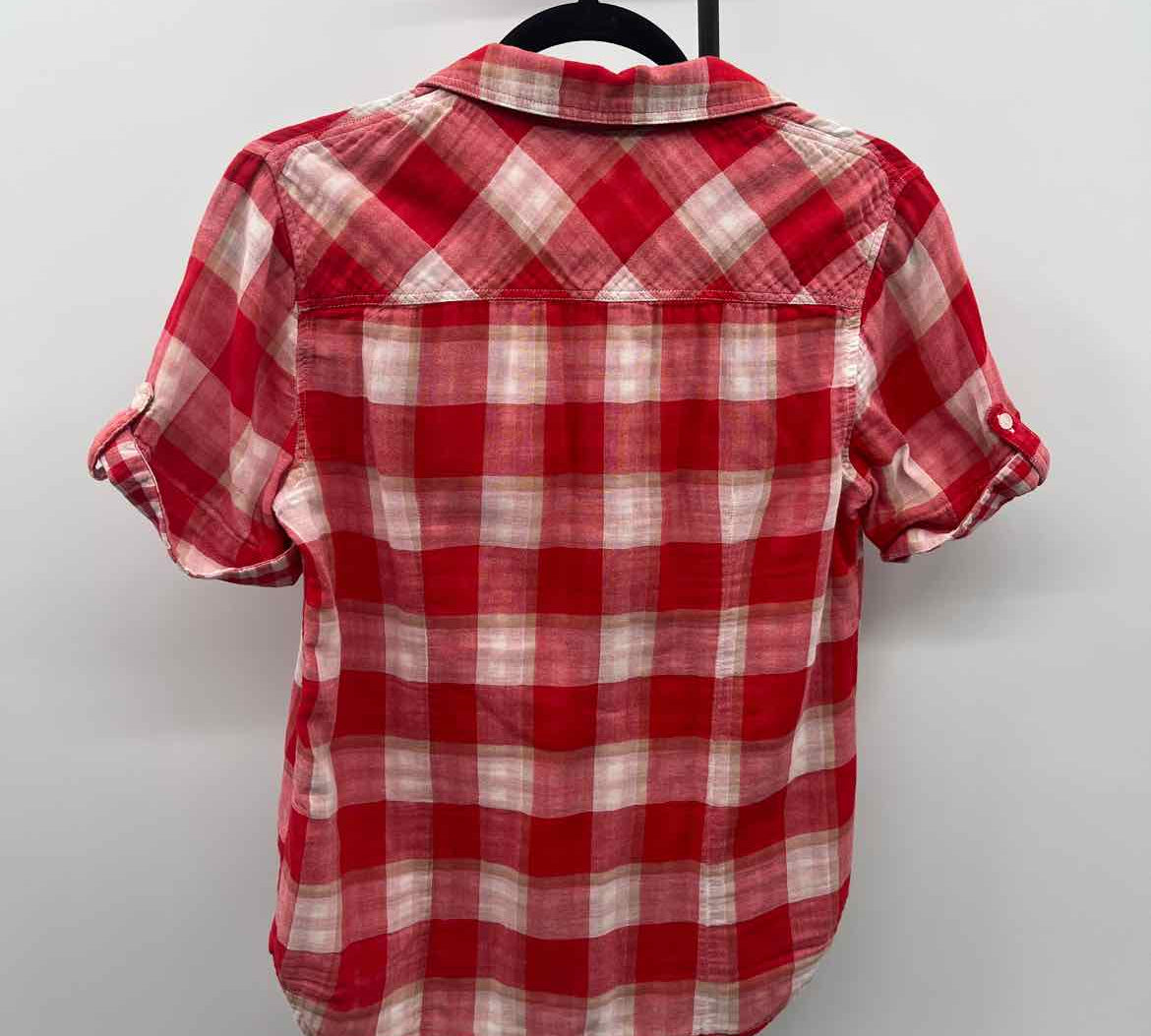 Tommy Hilfiger Women's Size S Red Checkered Short Sleeve Shirt