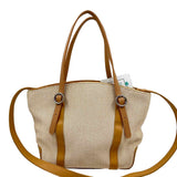 FOSSIL Woven Tan Leather & Canvas Handled Tote Bag Purse w/Crossbody