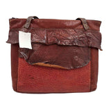 Unbranded Textured Brown & Maroon Leather Tote Bag Purse