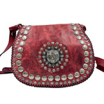 PATRICIA NASH Distressed Red Leather LUCIANA MEDALLION Saddle Bag Crossbody Purse