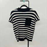 Nine West Women's Size M Black Stripe Short Sleeve Shirt