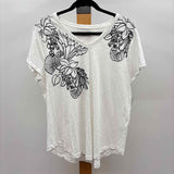 Chico's Women's Size L White Floral Short Sleeve Shirt