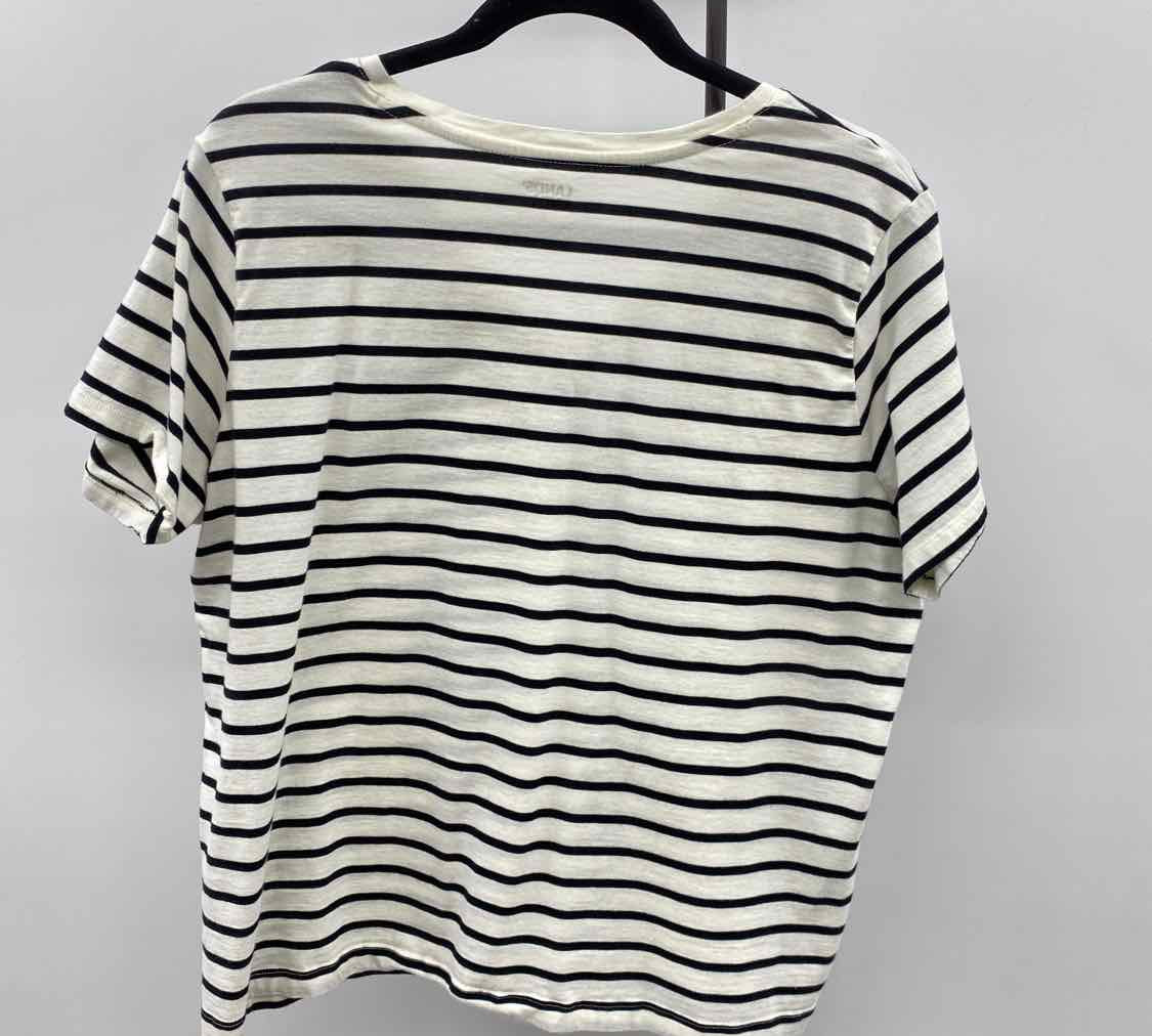 Lands End Women's Size L White Stripe Short Sleeve Shirt