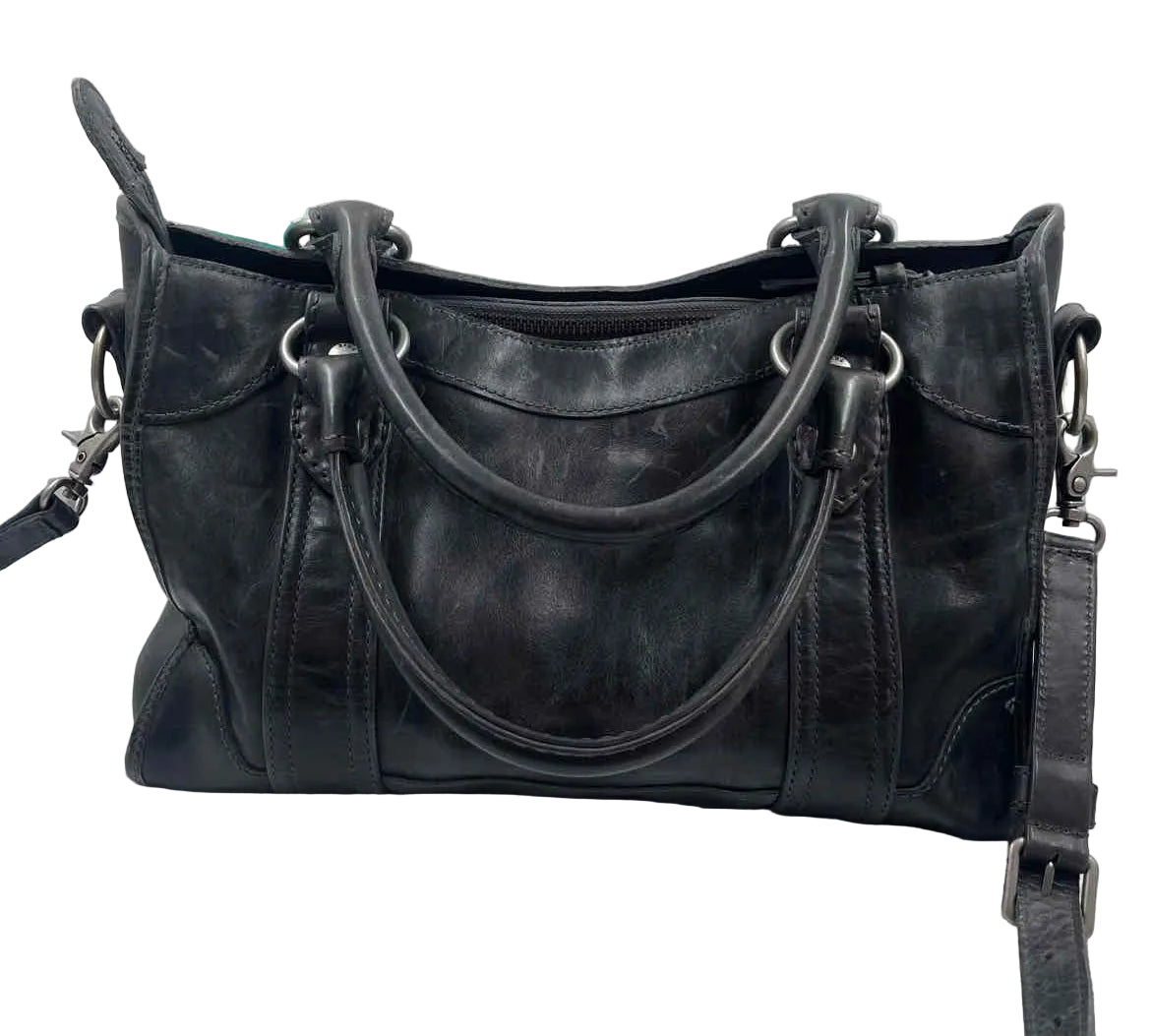 FRYE Distressed Charcoal Leather MELISSA Handled Satchel Purse w/Crossbody