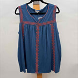 JJill Women's Size 2X Blue Embroidered Sleeveless Shirt