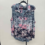 Caffe Marrakesh Women's Size 3X Navy Floral Sleeveless Shirt