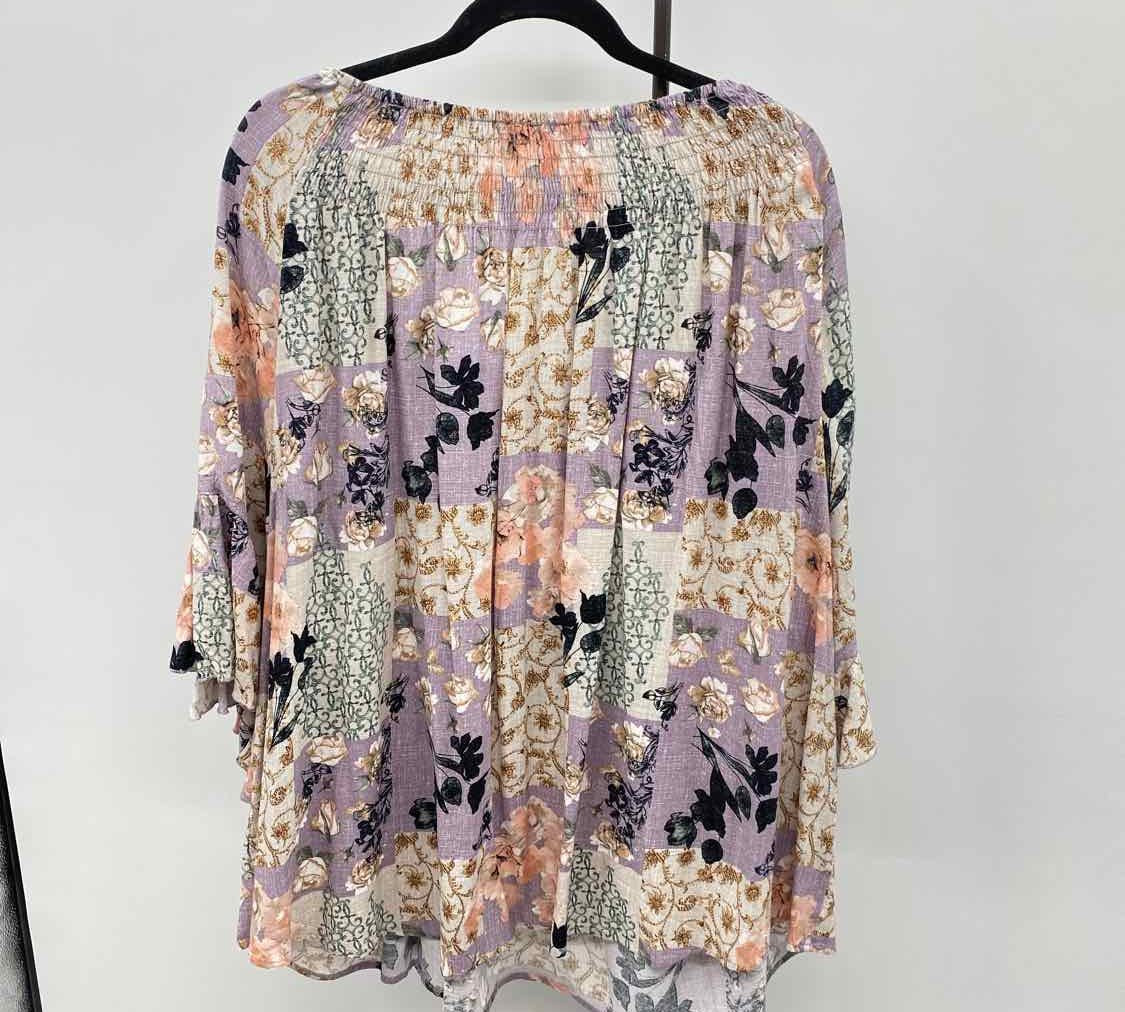 Cato Women's Size 4X Lavender Floral Long Sleeve Shirt