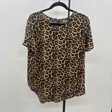 Chelsea & Theodore Women's Size L Brown Animal Print Short Sleeve Shirt