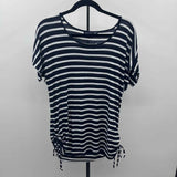 Jones New York Women's Size L Navy Stripe Short Sleeve Shirt