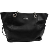 CALVIN KLEIN Black Faux Leather Tote Bag Purse w/Chain Shoulder Straps