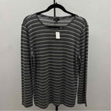 Talbots Women's Size LP Gray Stripe Long Sleeve Shirt