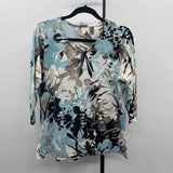 Chico's Women's Size L Blue Floral Long Sleeve Shirt