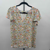 Loft Women's Size L White Floral Short Sleeve Shirt