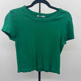 Michael Stars Women's Size One Size Green Ribbed Short Sleeve Shirt