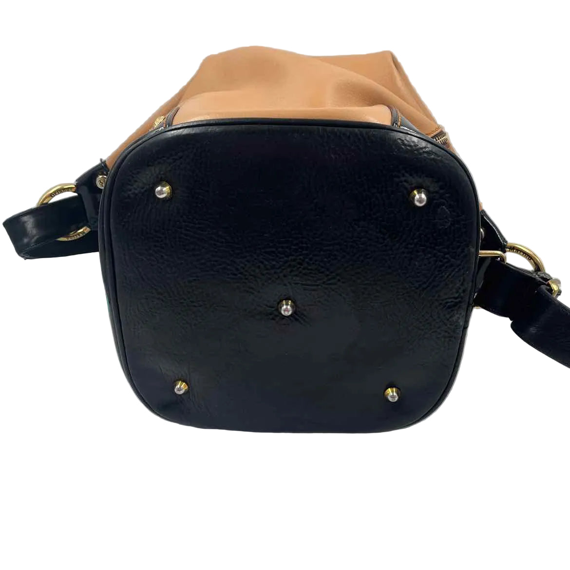 Bottom MARINO ORLANDI Tan & Black Leather Large Convertible Sling Bag/Backpack Purse