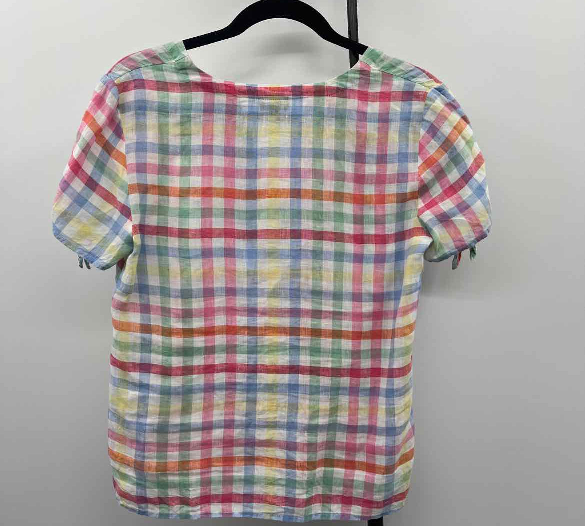 Talbots Women's Size SP Multi-Color Checkered Short Sleeve Shirt
