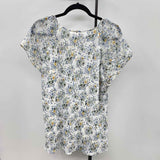 Blousology Women's Size 1X White Floral Short Sleeve Shirt